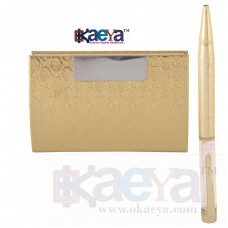 OkaeYa Gold Plated Office Set Corporate Gift Set Personalized Pen And Visiting Card Holder (15.5 cm x 19 cm x 3 cm,Gold, Pack of 2)